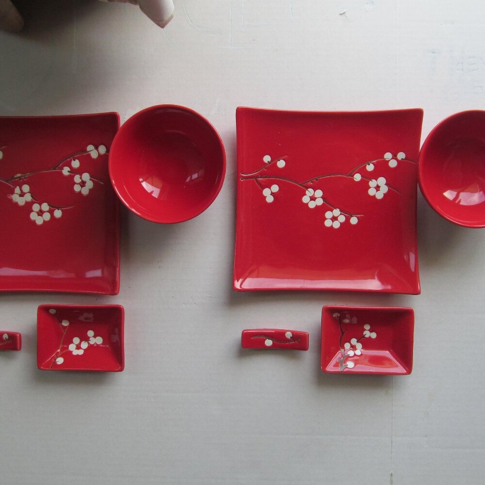 NEW~8 Piece Sushi Set ~ World Market Asian Cherry Blossom w/ minor imperfection